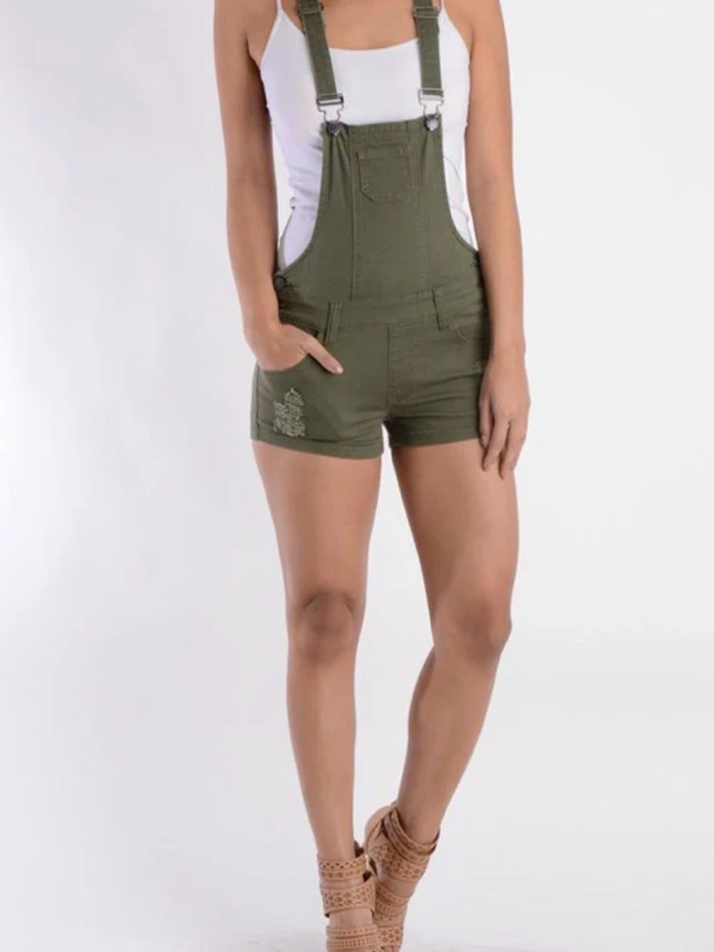 Olive Green Short Overalls Size M